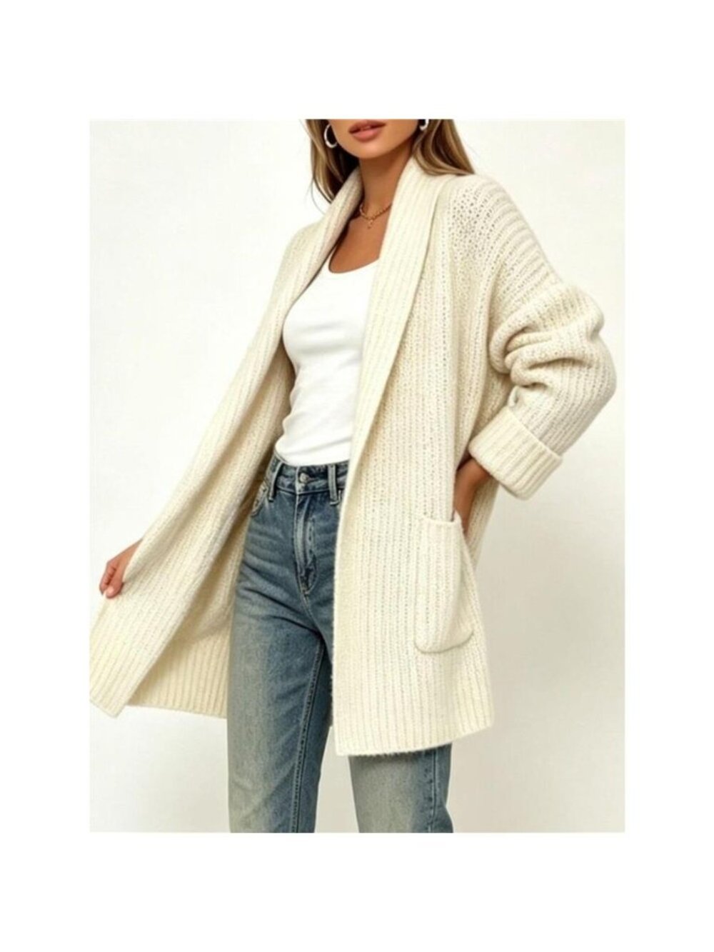 Full Size Open-Front Cardigan with Pockets Plus Size
